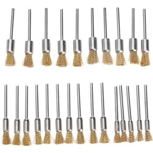 Dophee 25pcs Dremel Brass Wire Wheel Brushes Rotary Tools Burr Abrasive Head Set Metal Polishing Buffing Deburring Grinding