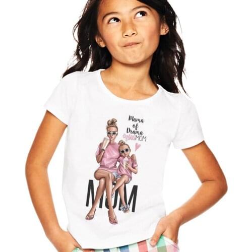 Super Mom Baby Girls Tshirt Kawaii Mother And Baby Love Life Print Girl Tops White Round Neck Short Sleeve Girl T Shirt Children