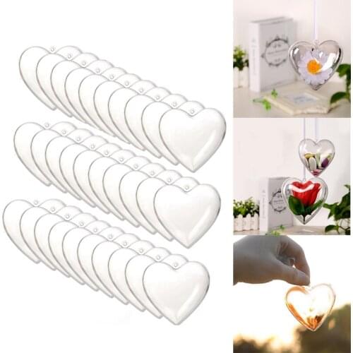 Hot YO-30Pcs Clear Plastic Fillable Ball Heart Shape DIY Plastic Party Decor