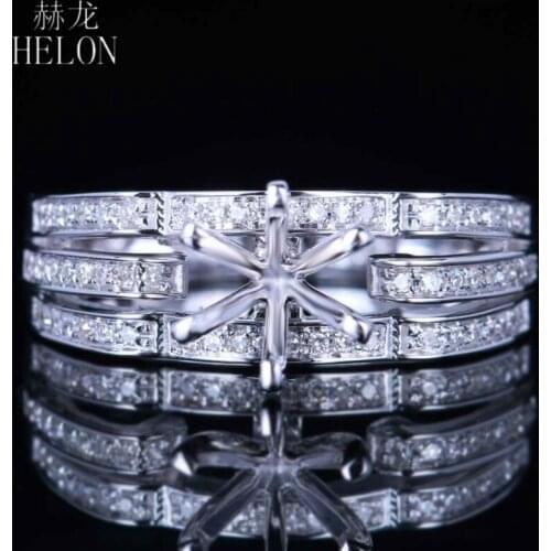 HELON Solid 10K White Gold 5.5-6.5mm Round Semi Mount Engagement Ring Setting Women Trendy Unique Fine Jewelry Diamonds Ring