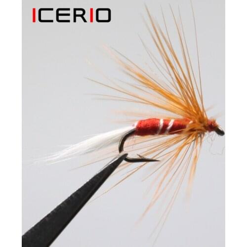 ICERIO 8PCS Red Dry Wet Midge Fly Tying Hook Trout Fly Fishing Lures