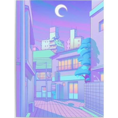 HD Prints Purple Bulid Scenery Canvas Painting Wall Art Home Decoration Modular Cartoon Moon Pictures Artwork Living Room Poster