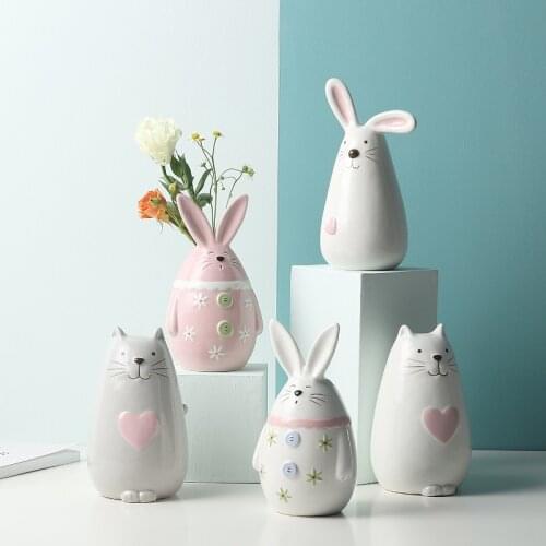 Kawaii Room Decor Nordic Decor Fashion Creative Cat Ceramic Flower Vase Decoration Rustic Home Decor Aesthetic Room Decor