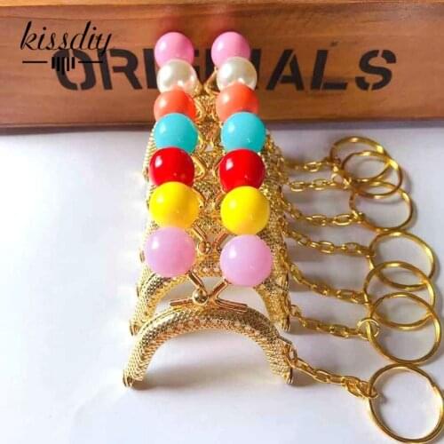 KISSDIY 7PCS 5CM Candy ball golden Metal Coin Purse Frames with key ring Bag Handle Kiss Clasp DIY Bag Accessories