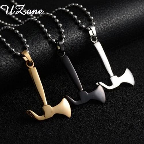 UZone Classic Fire Ax Pendant Stainless Steel Black Color Beads Chain Necklaces For Men Fashion Jewelry