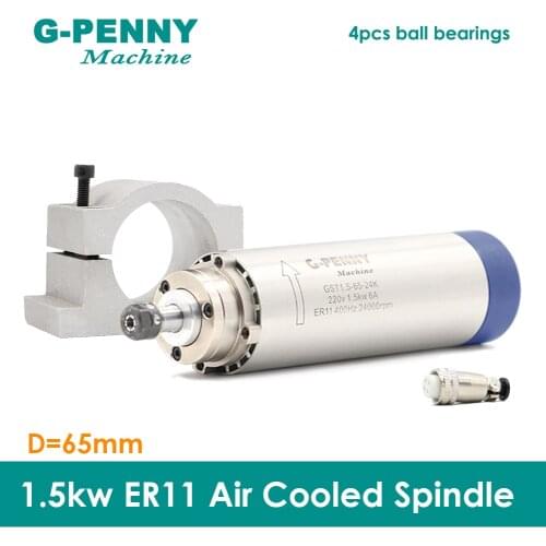 New Product ! 220V 1.5KW ER11 CNC Air Cooled Spindle Motor 65mm Air Cooling 4 Bearings CNC Motor Spindle & 65mm clamp bracket