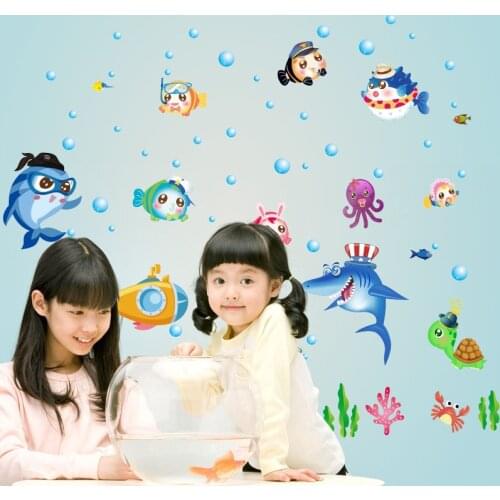 Creative seaboard Toilet Wall Sticker NEMO Sea Fish Bubble Wall Sticker Cartoon For Kids Rooms Bathroom Home Decoration murals