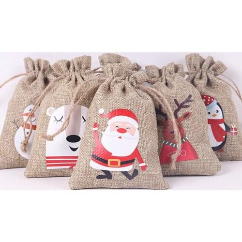 New 10*14/10*15 Jumbo Burlap Cotton Canvas Bags Christmas Santa Claus Customize Candy Bag Christmas Gift Pouch Ornaments For Hom