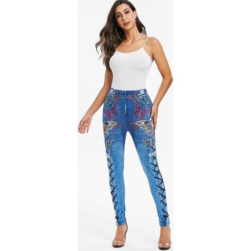 Fashion Butterfly Printing High Waist Jeggings Women Winter Spring Clothes Y2K Ankle Length Plus Size Elastic Leggings Ladies