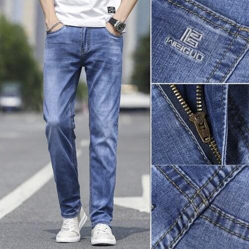 2021 New Arrivals Spring Straight Fit Men Jeans Business Casual Stretch High Waist Casual Male Denim Cowboy Trouser