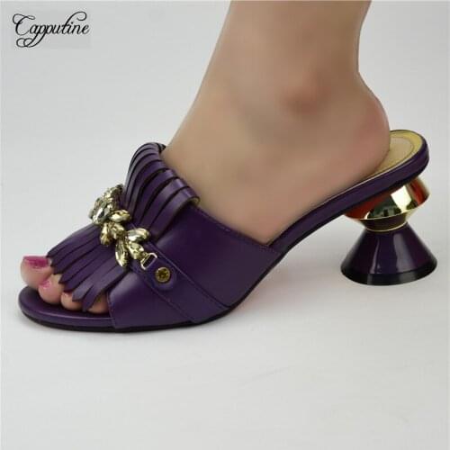 New Coming Purple Sandals African Womens Strange Heel Pumps Shoes 86-2 Heel Height 7.5CM