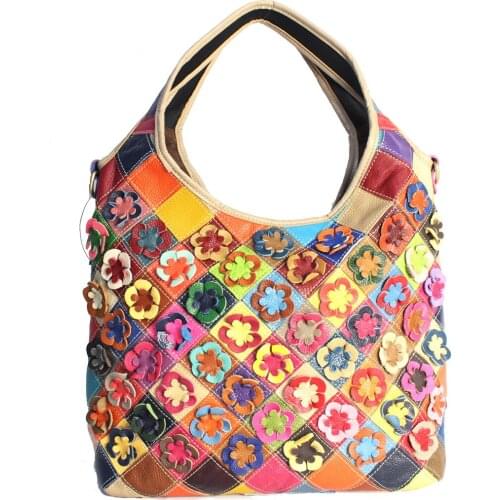 New Flower Cow Genuine Leather Women Handbags European Real Leather Ladies Shoulder Bags Female Girl Brand Luxury Crossbody Bag