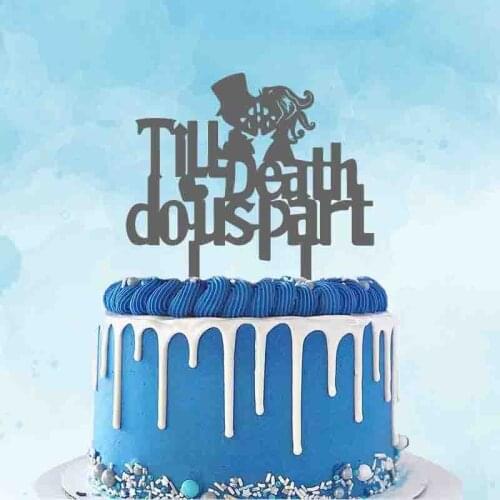 Personalized Halloween Wedding Cake Topper Till Death Do Us Part Skull Bride & Groom Zombie Wedding Party Cake Decoration Topper