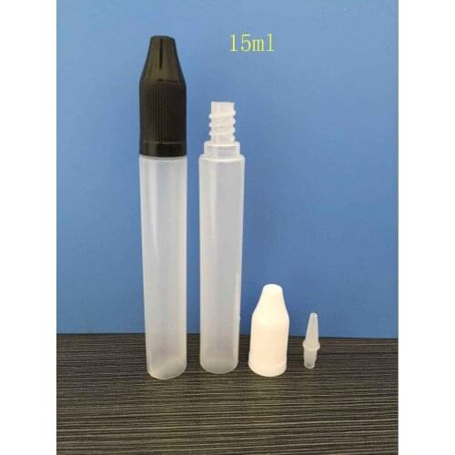 Plastic 15ml Eliquid Dropper Bottle With Refillable Pen long Shape Bottle Empty E Liquid oil Bottles with Child Proof Caps