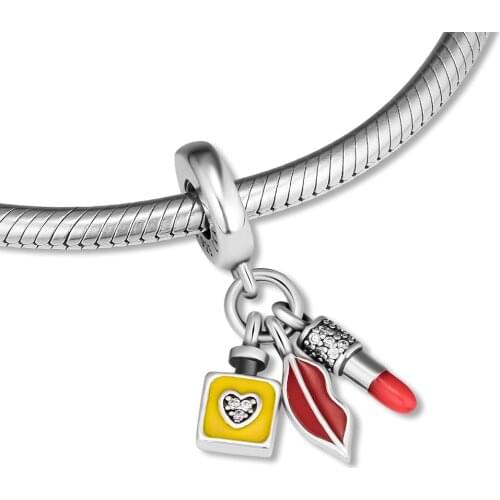 Fits Pandora Charms Bracelets Lipstick, Perfume and Lips Beads 100% 925 Sterling-Silver-Jewelry Free Shipping DIY Making