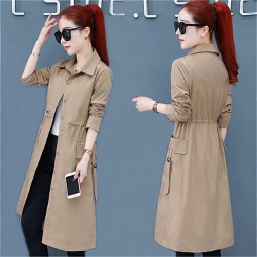 Plus Size Windbreaker Womens Mid-Length And Thin Spring Summer Autumn Big Pocket Coat Female Popular Temperament Mother Jacket