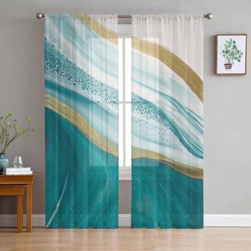 Luxury Tulle Curtains Teal Gradient Marble Pattern Living Room Kitchen Chiffon Curtain Youth Bedroom Sheer Floor Valance Curtain