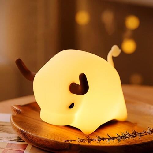Silicone LED Night Light Lamp Cow USB Rechargeable Touch Sensor Bedroom