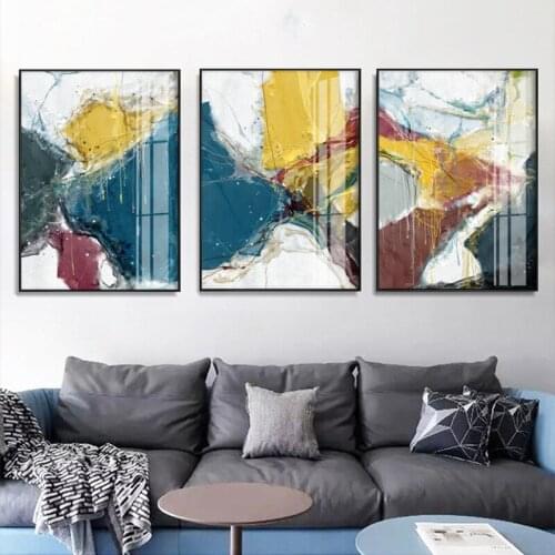 Modern Abstract Beautiful Colorful Yellow blue Petals Ink Canvas Painting Wall Art Nordic Print Scandinavian Decoration Picture