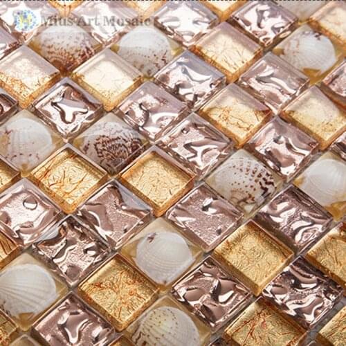 AAA Grade Gold foil crystal glass mosaic tile mixed shell mosaic tile for bathroom wall decoration A5011