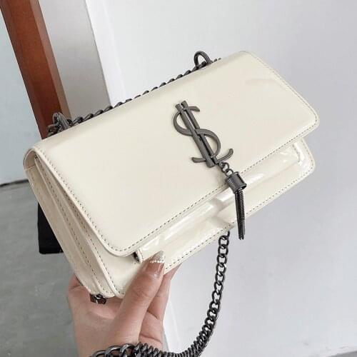 Women Luxury Patent Leather Shoulder Bag Female Bolsas Chains Tassel Crossbody Bags for Women Solid Handbags Flap Bag White Sac