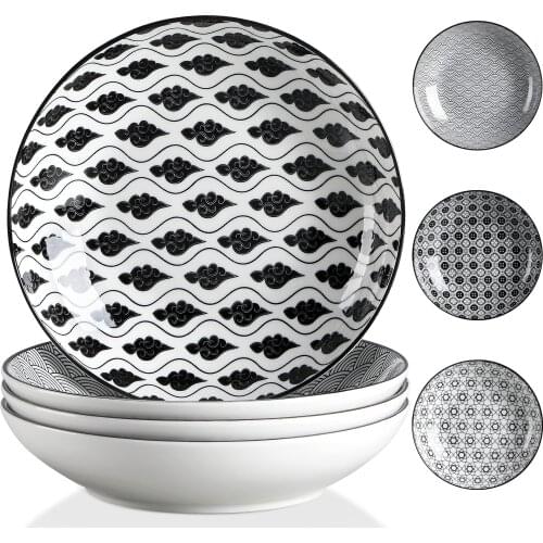 Vancasso Haruka 4/8/12-pieces 4-Designs Japanese Style Hand Painted Porcelain Soup Plate Set Fruit Vegetable Dessert Plate Set