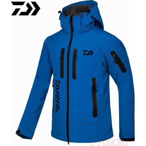 Daiwa Softshell Jacket Outdoor Windproof Hooded Tactical Military Fishing Coat Clothes Windbreaker Thermal Fleece Hiking Jackets