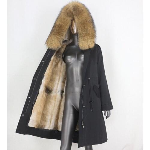BLUENESSFAIR 2020 Real Fur Coat X-long Parka Waterproof Winter Jacket Women Natural Raccoon Fox Fur Hood Rabbit Liner Streetwear