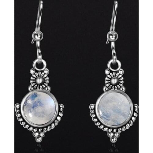 Natural Moonstone Drop Earrings for Women 925 Sterling Silver Ear Jewelry Engagement Party Anniversary Gift Retro