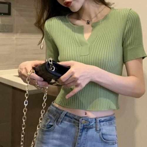 V Neck Ladies Knitted Top Female Kawaii Y2k Summer Womens Clothing 2021 Pullover Slim Sweaters For Women Fashion Sweetshirts