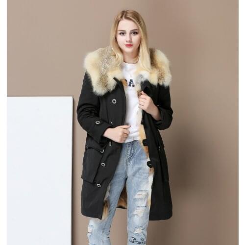 2019 new fashion women luxurious Large Fox fur collar hooded coat warm Fox fur liner parkas long winter jacket top quality