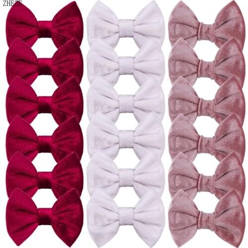 10Pcs/Lot New 4'' Soft Velvet Bow For Girls Solid Mini Bowknot For Headband Hair Clips Kids DIY Party Hair Accessorie Hairbands