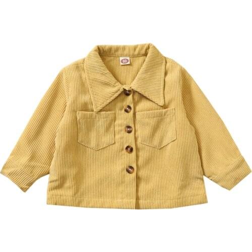 2020 0-5Y Toddler Baby Boy Girl Jacket Corduroy Yellow Solid Long Sleeve Button Turn-down Top Fall Cardigan Outwear Coats