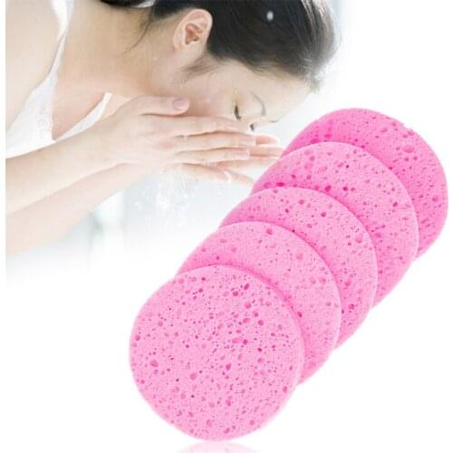 5pcs Natural Wood Pulp Sponge Face Round Makeup Cellulose Sponge Compress Puff Body Facial Cleaner Exfoliator Face Wash Pad