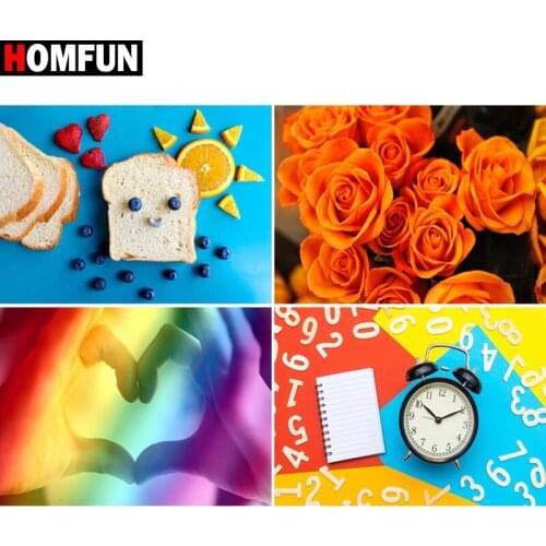 HOMFUN Full Square/Round Drill 5D DIY Diamond Painting“Clock breakfast theme” Embroidery Cross Stitch 5D Home Decor Gift