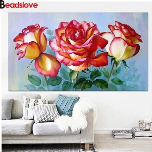 Large size red rose Full square round diamond painting flowers diamond embroidery 5D rhinestone mosaic diamond home decor