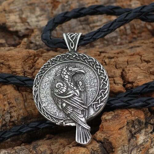 Norse viking Triple Horn of Odin raven Huginn and Muninn amulet rune pendant necklace with valknut gift bag