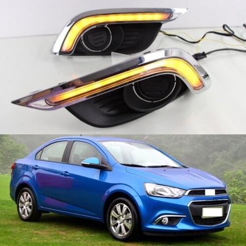 2XLED DRL Daytime Running Light Turning Signal Lamp Fog light Driving Bumper For Chevrolet AVEO 2011- 13 Sonic 2015 car Styling