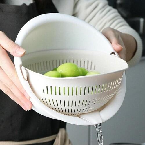 Double Drain Plastic Vegetable Fruit Rice Washing Drain Kitchen Wash Strainer Basket Colander