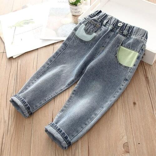 2-8 Y Toddler Boys Jeans Kids Casual Loose Denim Pants Spring New Baby Korean Solid Elastic Waist Trousers Jeans for Boys 2021