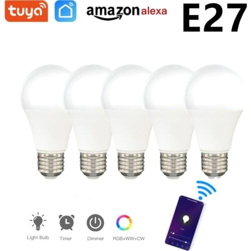 E27 LED Bulb Tuya Smart ZigBee 3.0 RGB+WW+CW Dimmable Light Bulb 9W Voice Control Work With Alexa Echo Google Home Assistant