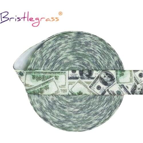 BRISTLEGRASS 2 5 10 Yard 5/8" 15mm US Dollar Money Print Foldover Elastic FOE Spandex Satin Band Tape Hair Tie Dress Sewing Trim