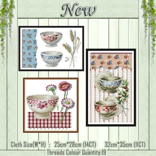 Porcelain coffee cup flower decor painting counted print on the canvas DMC 11CT 14CT kits Cross Stitch embroidery needlework Set