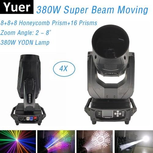 4Pcs Lights+1Pc Flight Case Yodn 380W Beam Spot Zoom Light DMX512 Professional Moving Head Light DJ Bar Party Stage Light Effect