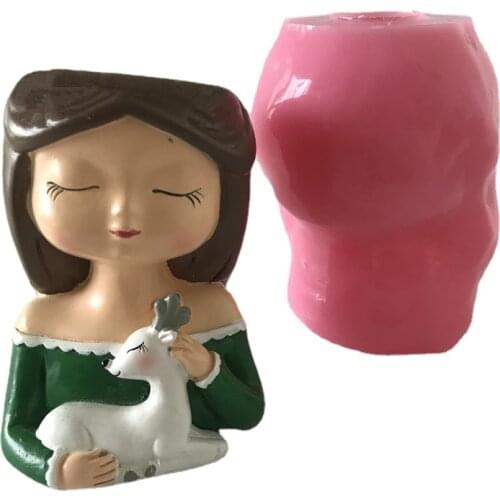 Cement Vase Resin Craft Silicone Flower Pot Mold DIY 3D Girl Planter Mould