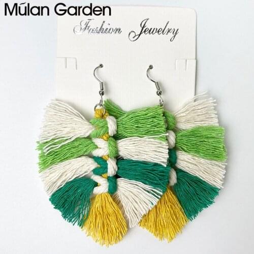 M&G St Patricks Day Tassel Earrings for Women Green Luck Bohemian Macrame Earring Handmade Bridesmaid Wedding Jewelry Party Gift