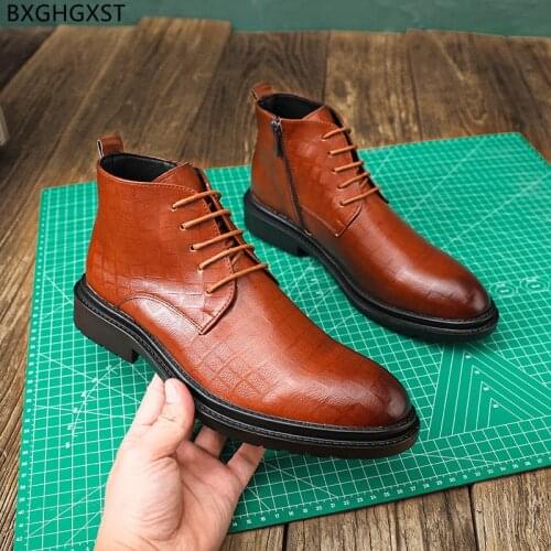 Black Men Dress Shoes Ankle Boots for Men Male Winter Boots for Man 2021 Brown Leather Boots Men Luxury Designer Shoes Chaussure