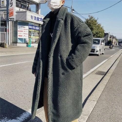 Men Winter Thicken Warm Teddy Bear Coat Long Sleeve Fleece Faux Fur Trench Oversize Outwear Casual Loose Long Plush Overcoat