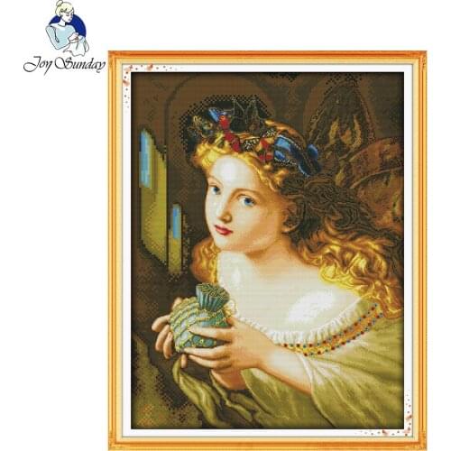Joy Sunday Girl with Golden Hair Needlework DIY14CT Cross Stitch Sets for Embroidery Kits Printed Cross-Stitching Home Decor