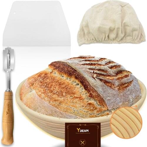 YDEAPI 10 Inch Round Banneton Proofing Basket Set - French Style Sourdough Bread Basket 100% Natural Rattan Hand Crafted Bread